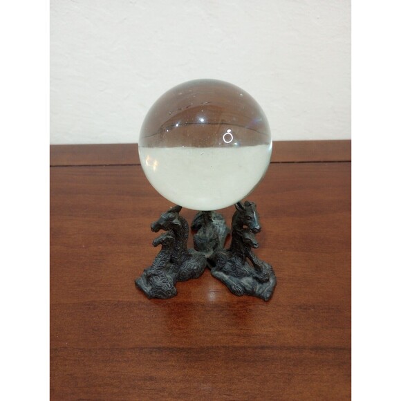 Pewter Giraffes with Crystal Ball Clear  Glass Globe, by San Pacific - Picture 1 of 3